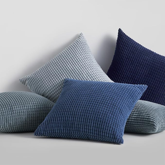 Topfinel Navy Throw Pillows Covers for Couch-18" x 18" Set of 4-Multi Marine/Dusty/Grey/Blue Combo-Fluffy Corduroy Kids Washable Decorative Cushion Case