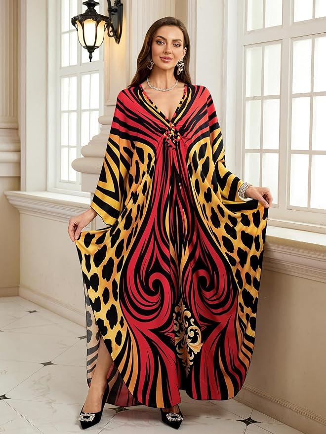 Mumu Dresses for Women Plus Size, Bohemian Kaftan Beach Cover Up Long Maxi Nightgown Soft Loungewear