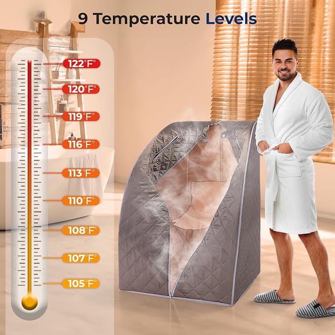 SereneLife Portable Steam Sauna - One Person Full Body Compact Home Sauna Tent with Foldable Chair, 122°F, 60 Min Timer, Ideal for Stress Reduction, Wellness, and Personal Care, Gray