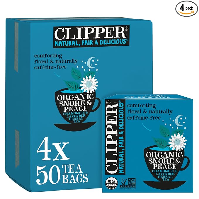 Clipper Tea Snore and Peace Chamomile & Lavender Herbal Tea – Caffeine Free, USDA Organic, Great Hot or Iced – Comfortingly Floral, Natural, Fair & Delicious – 200 Tea Bags