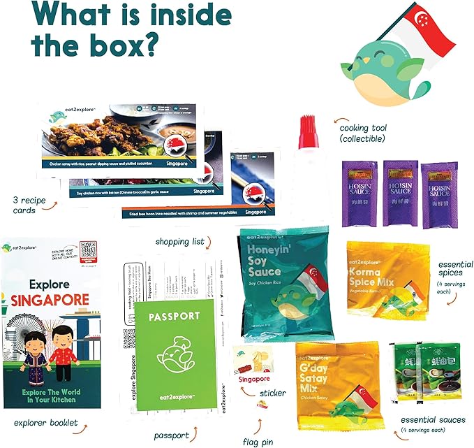 Cooking Kits for Kids - Interactive & Educational Set with 3 Recipe Cards, Key Ingredients & Cooking Tools - Ideal Idea for Kids who Love to Create Meals (Singapore Edition)