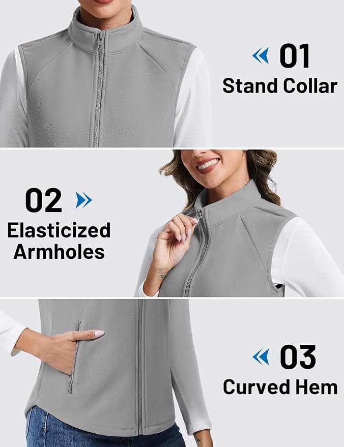 TACVASEN Women Polar Fleece Zip Up Vest with Pockets Lightweight Outerwear | Warm Thermal Sleeveless Jacket Suitable for Hiking Camping Travelling in Cool Autumn and Winter Weather