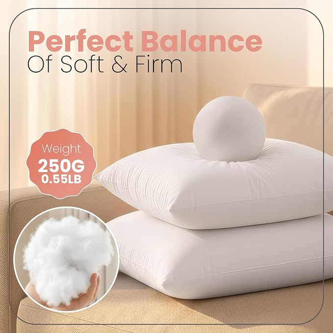Utopia Bedding 12x12 Pillow Inserts, White Throw Pillows for Couch, 2 Pack | Indoor cushion inserts for bed, sofa & couch, Supportive & fluffy decorative pillows for everyday comfort, Set of 2, White