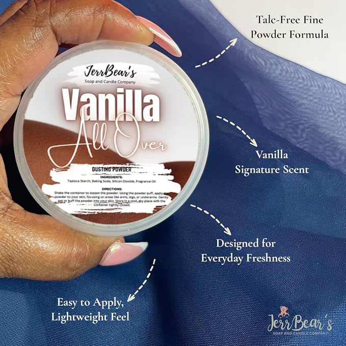 Vanilla All Over Dusting Powder for Women, 4oz Jar | Talc Free Body Formula, Soft Scented Skin Care, Gentle Powder for Daily Freshness, Includes Puff Application