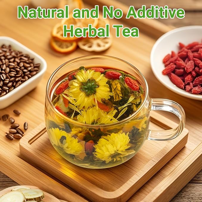 Dandelion Wolfberry Tea, Chinese Traditional 7 Natural Herbs Formula Blend Support Kidney & Liver Health Dandelion Root Tea Bags (1 Pack/12 Bags)