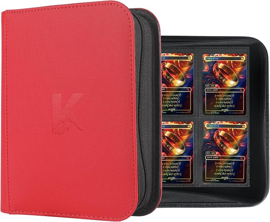 336 Card Binder, 4-Pocket Zipper Binder for Trading Cards, Side Loading Water-Resistant Album for MTG, TCG & Sports Cards (Red)