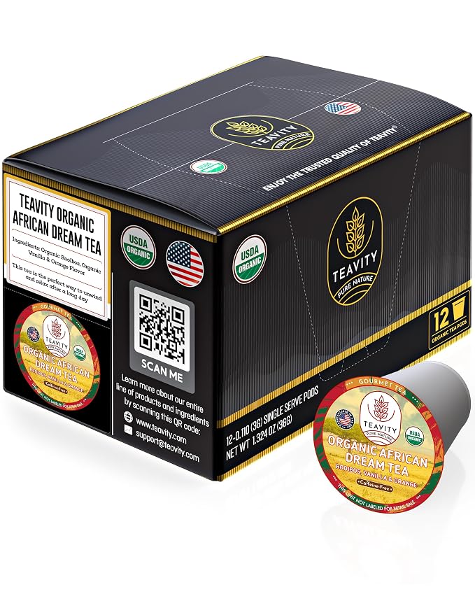 Organic Rooibos Tea Pods with Vanilla & Orange - Naturally Decaf Tea - African Dream by Teavity (12 Tea Pods)