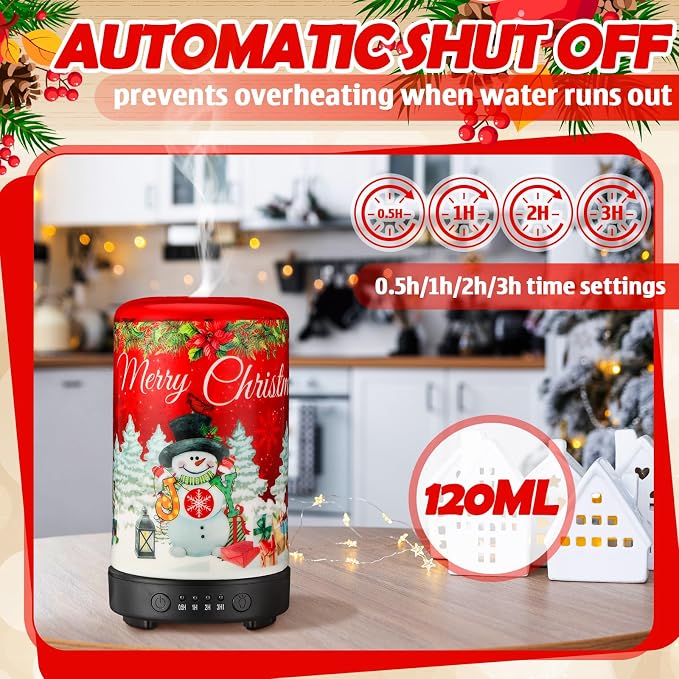 Glooglitter Snowman Diffuser Christmas Essential Oil Diffuser Gifts 120ml Holiday Present for Essential Oil Small Aromatherapy Humidifier Warmer for Home Office Decorations