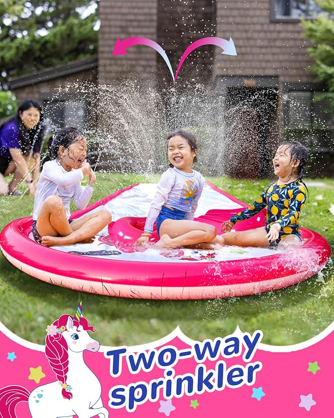 22ft Slip and Water Slide with 2 Inflatable Bodyboards，Pink Water Slide with Sprinkler for Kids Backyard，Summer Water Toys for Kids Outside，Lawn Water Slide