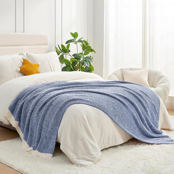 Snuggle Sac Royal Blue Throw Blankets for Couch, Super Soft Warm Blankets Cozy Knit Fuzzy Plush Lightweight Throws for Sofa, Bed,Living Room, Royal Blue, 50x60 inches