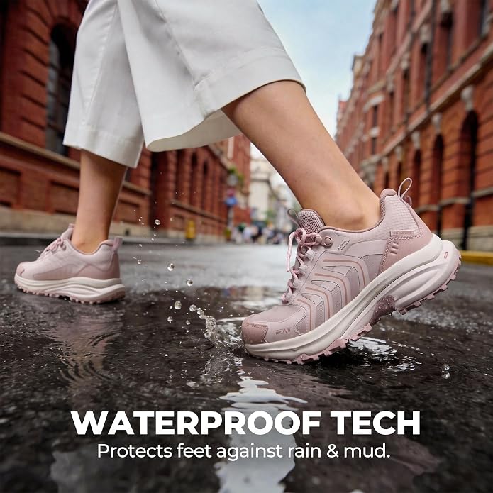 NORTIV 8 Women's Waterproof Hiking Shoes Lightweight Travel for Walking All Day Comfort Non-Slip Outdoor Trekking Camping Climbing Fashion Sneakers Armadillo FieldLite