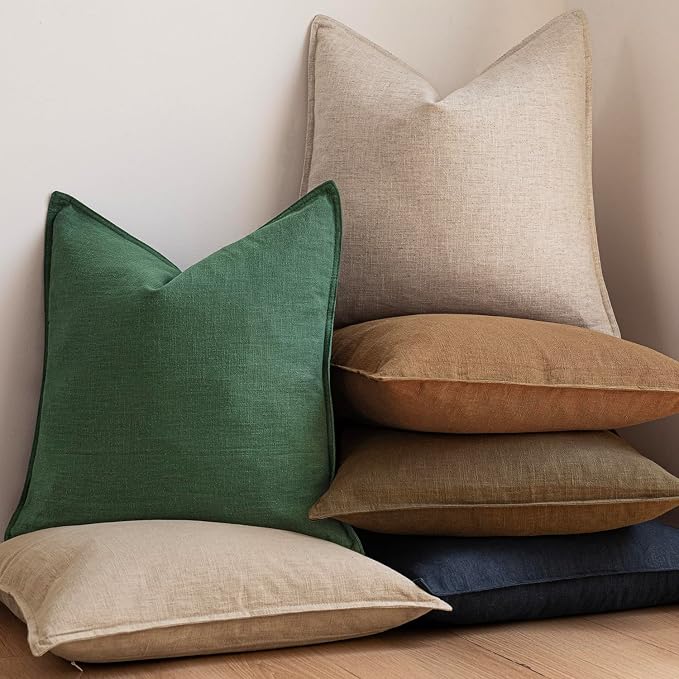 Foindtower Set of 2, Decorative Linen Solid Throw Pillow Covers Soft Accent Euro Cushion Case Farmhouse Neutral Pillowcase for Chair Couch Sofa Bedroom Living Room Home Decor 26 x 26 Inch Pine Green