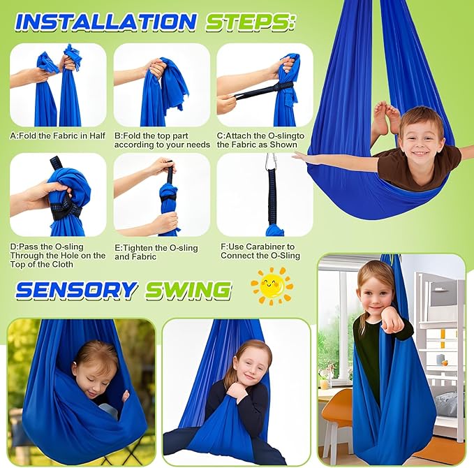 Sensory Swing Stand Frame with Pod Chair and Swings Set Kid Heavy Duty Metal Swing Stands Autism Hammock Chair Stand Tree Saucer Round for Kid Adult Indoor Outdoor Backyard Park(Blue)