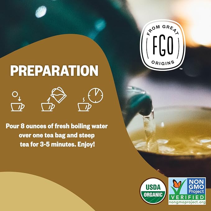 FGO Organic Chamomile Tea, 100 Count, Eco-Conscious Tea Bags, Resealable Bag, Packaging May Vary (Pack of 1)