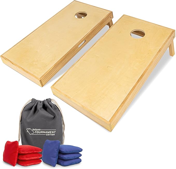 GoSports Premium 4 ft x 2 ft Regulation Competition-Ready Cornhole Board Set - Thick Wooden Board with Stop and Slide Bags - Complete Set for Yard Games, Backyard Outdoor Party Events