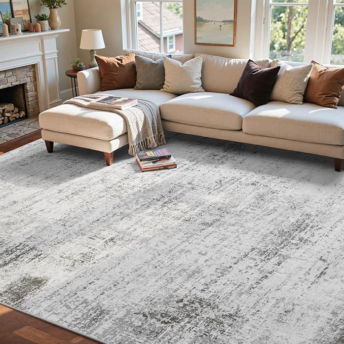 5x7 Ft Area Rugs for Living Room, Soft Non-Slip Washable Rugs Modern Abstract Pattern Carpet for Bedroom Indoor Floor Nursery Home Decor (Grey)