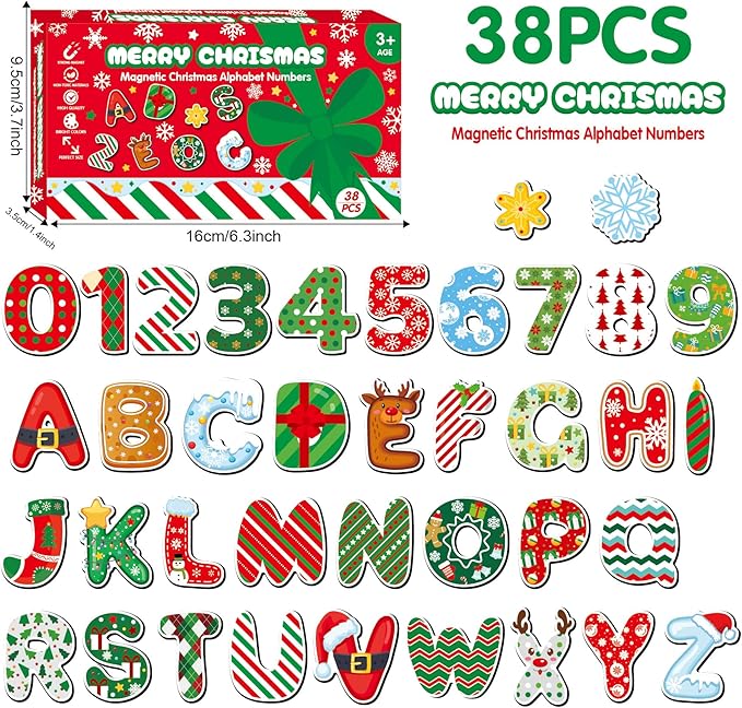 Large Size Cute Fridge Magnets for Toddlers, Preschool Spelling Learning Education Refrigerador Magnetic Toy (Christmas Numbers 38pcs)