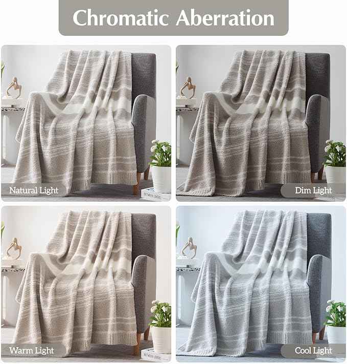 Soft Throw Blanket for Couch-Cozy Reversible Knitted Blankets | Lightweight Warm Fluffy Decor for Women, Mom, Her & Girls, Sofa, Chair, Bed, 50x70in,Taupe Stripe