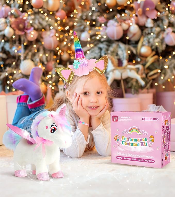 Unicorn Toys for Girls Age 4-6 Unicorn Gifts, Walking Talking Singing Interactive Toy, Remote Control Plush Unicorn Pet Care Toy, SOLIEHOO Unicorn Dress up Clothes for Toddler Girls Kids 3 4 5 6 Years