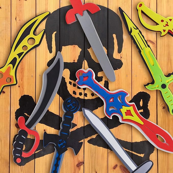 Super Z Outlet Assorted Foam Toy Swords for Children with Different Designs Including Ninja, Pirate, Warrior, and Viking (8 Pack)