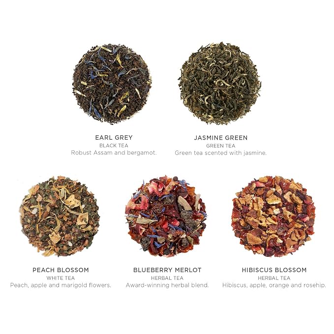 Tea Forte Premium Petite Presentation Box Gift Set Sampler, 10 Count, 2 of Each Blend Individually Wrapped Handcrafted Pyramid Infuser Bags, Fleur Tea