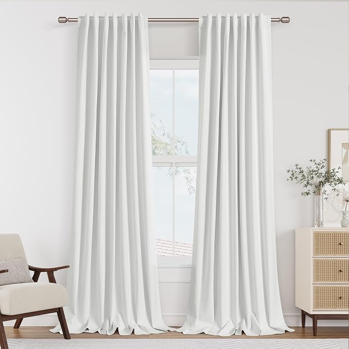 Guken 100% Blackout Linen Curtains 98 Inch Long by 52 Inch Wide 2 Panels Set for Living Room Bedroom Back Tab Thermal Insulated Black Out Linen Drapes Room Darkening Window Curtains