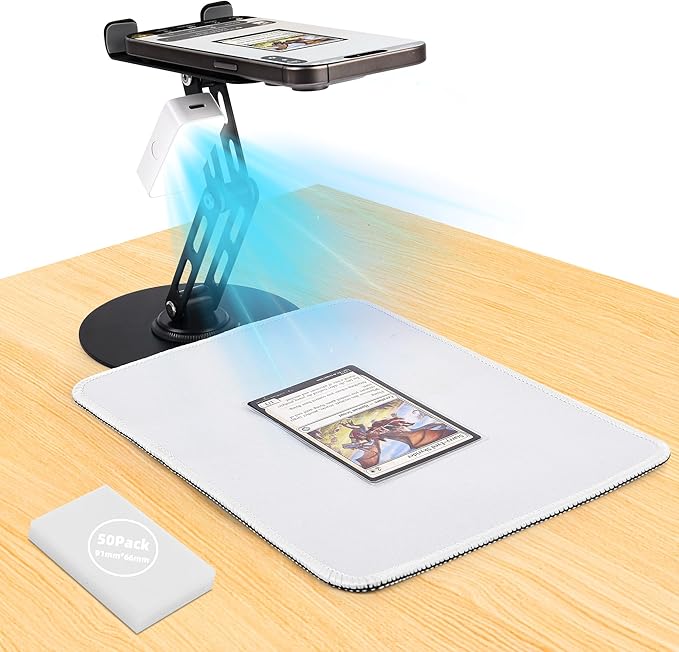 Card Scanner for Trading Cards–MTG & TCG Card Scanner Stand with Magnetic LED Light,Foldable Phone Holder for Scanning,Cards Quickly Scan and Price Check,Available for ManaBox