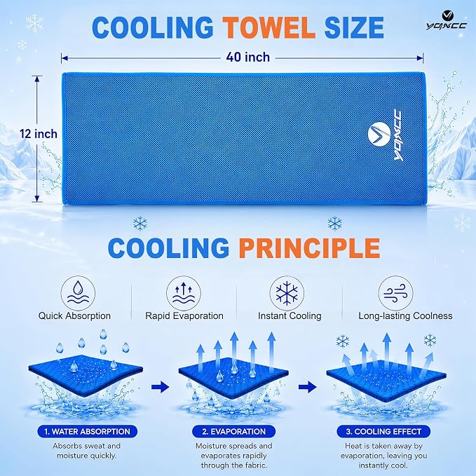 YQXCC 4 Pack Cooling Towels (40"x12"), Ice Cool Neck Towel, Soft Breathable Microfiber for Gym, Yoga, Golf, Running, Camping & All Hot Weather Activities