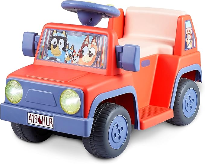 Bluey 6V Ride On Car for Toddlers - Interactive Electric Car for Kids with Sound Effects & Music, Riding Toy for Boys & Girls, Includes 6V Rechargeable Battery & Charger