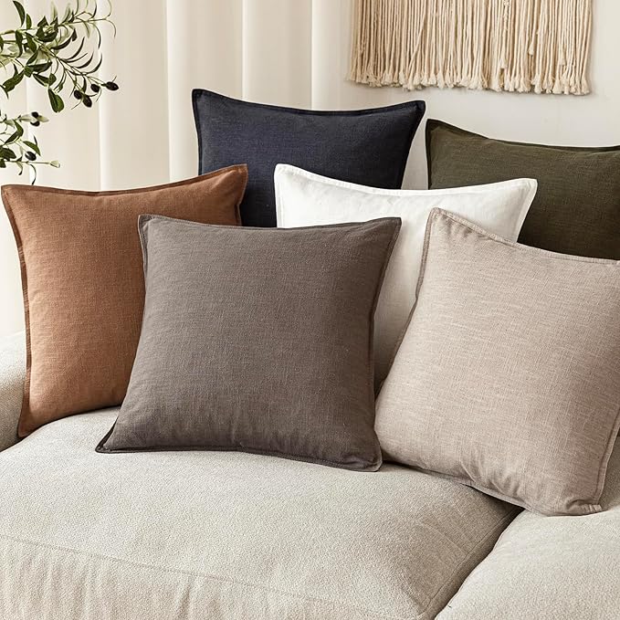 Foindtower Set of 2, Decorative Linen Solid Throw Pillow Covers Soft Accent Euro Cushion Case Farmhouse Neutral Pillowcase for Chair Couch Sofa Bedroom Living Room Home Decor 20 x 20 Inch Light coffee