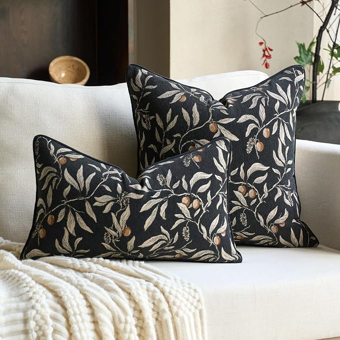 Alerfa Black Floral Throw Pillow Cover 12 x 20 Inch Rectange Luxury Decorative Lumbar Pillow Cover for Couch Living Room Bedroom