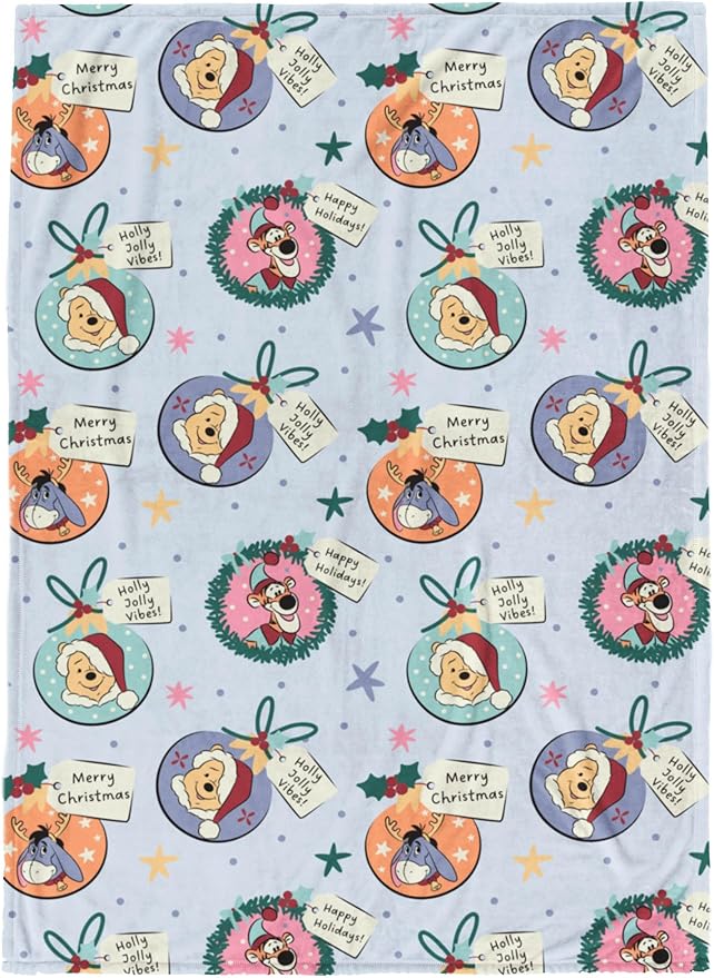 Jay Franco Kids Christmas Plush Throw Blanket – 50x70 Inches Soft & Cozy Fleece Throw for Holiday Bedroom & Couch Décor, Official Licensed Product, Blue - Winnie The Pooh