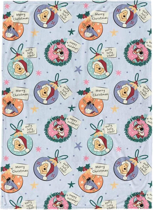 Jay Franco Kids Christmas Plush Throw Blanket – 50x70 Inches Soft & Cozy Fleece Throw for Holiday Bedroom & Couch Décor, Official Licensed Product, Blue - Winnie The Pooh