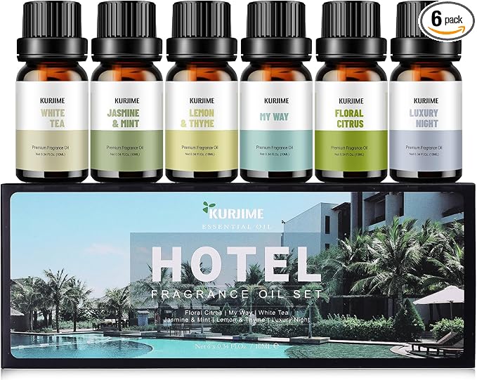 Fragrance Oils, Hotel Collection Diffuser Oil, Luxury Hotel Essential Oil Set for Diffuser, Soap & Candle Making Scents - Luxury Night, Jasmine & Mint, Lemon & Thyme, White Tea, Floral Citrus, My Way