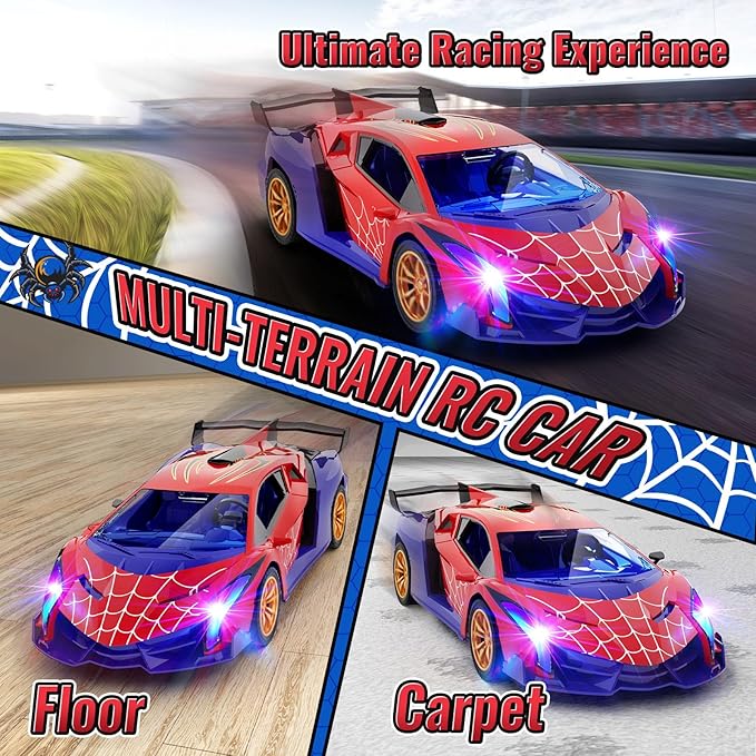 ZIROKAY Spider Remote Control Car with Multi-Color Flash Lights, Drift RC Cars, Spider Toys Gifts for 3 4 5 6 7 8 9 10 Year Old Boys Age 3-4 4-6 6-8 8-12 Christmas Birthday Gift, Toddler Kids Toy
