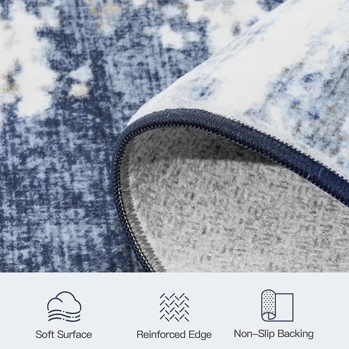 5x7 Area Rug for Living Room, Abstract Washable Non-Slip Rugs, Dark Blue | Neutral Carpet for Bedroom, Dining Room, Home Office, Nursery,Indoor, Stain Resistant, Low Pile, Non-Shedding Modern Rug