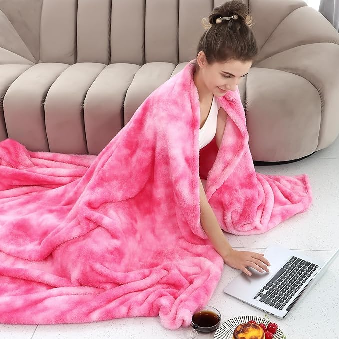 Pink Fleece Throw Blanket, Plush Soft Flannel Blanket for Sofa Couch Bed, Warm Cozy Blanket for Living Room Bedroom, Decorative Luxury Throw, Gifts for Women, Birthday Gifts for Wife Mom Girlfriend