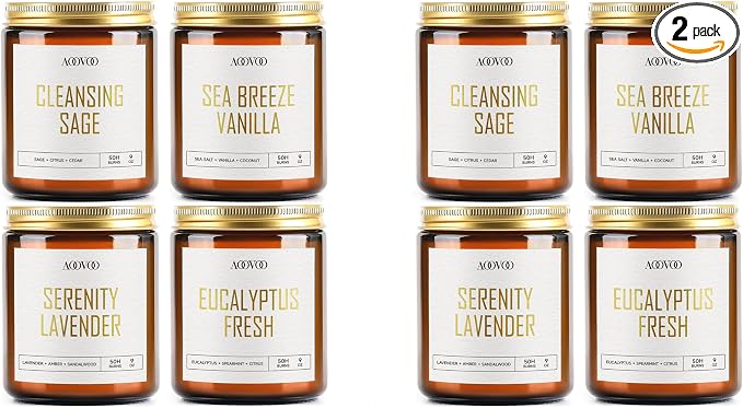 AOOVOO Scented Candles - 4PC Candle Set, 36 oz Soy Candles, Soy Candle for Home Scented, Lavender/Vanilla/Eucalyptus/Sage (Pack of 2)