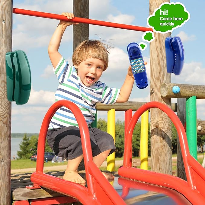 2 Pack Swingset Phone Toys Playground Swing Set Telephone Plastic Pretend Play Telephone with Numeric Key for Kids Outdoor Playground Treehouse Accessories (Green, Blue)
