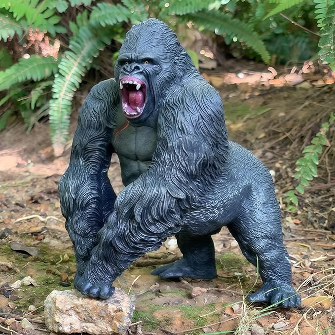 Gorilla Toys with Realistic Rock Action Figure Rampage Gorilla Fight Mode Gorilla Ape Solid Wild Animal Figurines for Role Playing Story Telling Toy and Birthday for Kids