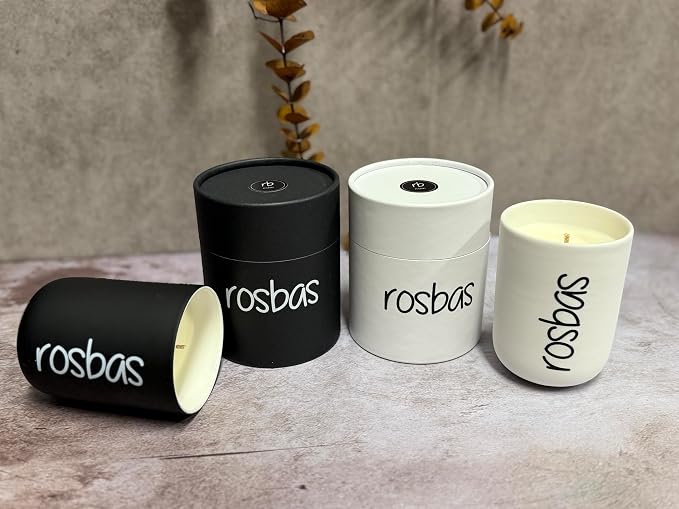 rosbas Lavender Soy Wax Candle - 8 oz in Ceramic Jar - Boxed - Clean Burning for Relaxation and Sleep - White - Made in USA