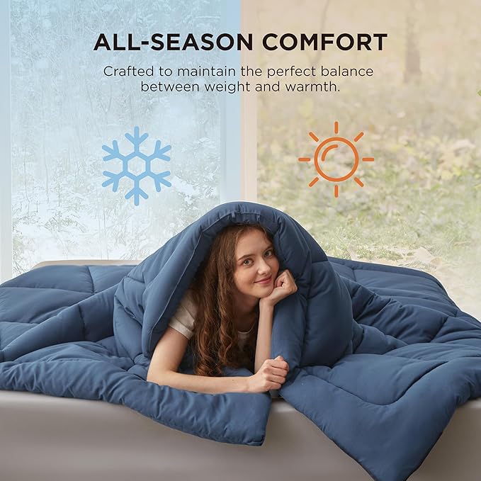 Bedsure Comforter Duvet Insert - Quilted Comforters Queen Size, All Season Duvet, GentleSoft Down Alternative Bedding, with 8 Tabs, Gifts for Women/Men, Dark Slate Blue, Queen 88 x 88 Inches