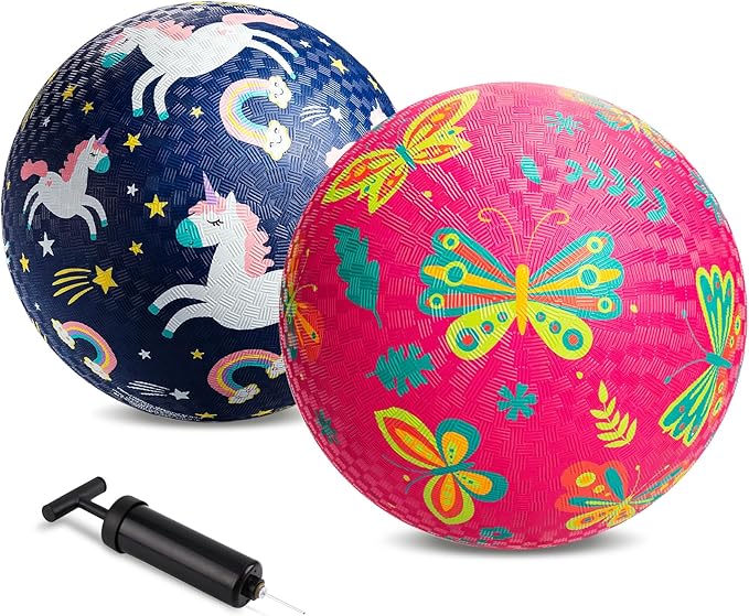 ZOOJOY Pack of 2 Cartoon Playground Balls for Kids 1-6, 6 Inch Rubber Balls for Dodgeball, Rubber Bouncy Kickball, Indoor & Outdoor Game Gaga Balls for Boys Girls with Pump