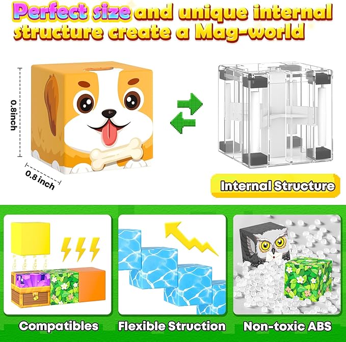 Magnetic Blocks Toys, Build Mine Magnet World Set, Magnetic Tiles Building for Boys & Girls Age 4-8 5-7, STEM Montessori Sensory Toys for Toddlers Kids Gifts