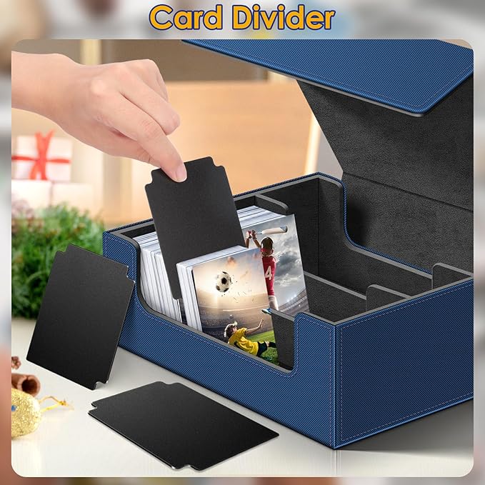 Homthy 1800+ Card Deck Case for Trading Cards, Leather Magnetic Closure Commander Card Storage Box Magic Card Holders Fit for MTG TCG and Sport Cards (Deep Blue)
