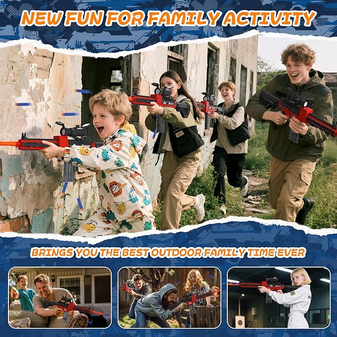 Automatic Toy Foam Blaster Sniper with Scope, Electric Toy Gun Dart Blaster with 120 Foam Darts for Guns, Goggles, Air Pocket Technology Outdoor Shooting Game Kids Toys for Ages 8-12 Boys Girls-Red