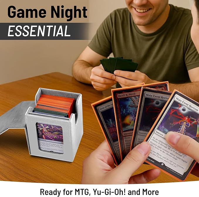 Commander deck box with window Fits 100 Double Sleeved Cards, One‑Piece Design, 4 N52 Magnets, PU Leather & Microfiber Lining,deck box mtg with 2 Dividers