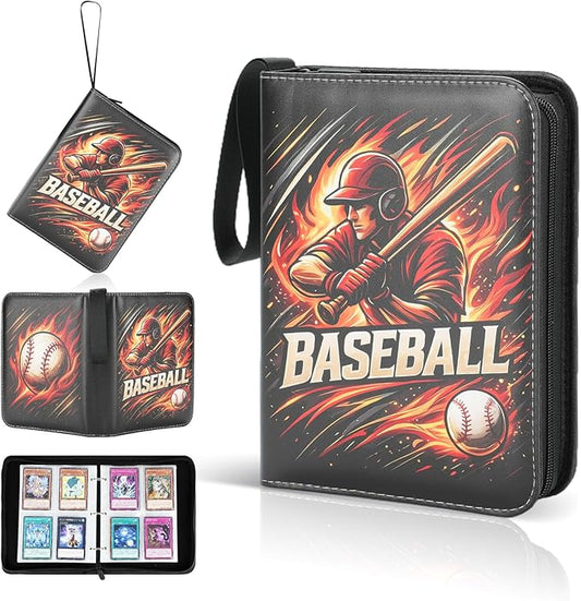 Best baseball card binder 4-Pocket holds 480 cards, 120 pages side-loading, PU leather zip waterproof cover, acid-free pages, for home storage & card shows, baseball cars binder, gift kids boys girls!