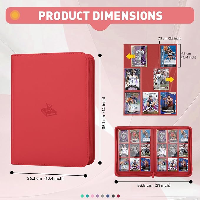 Trading Card Binder 9 Pocket, 360 Pockets Double-Sided Card Album, Premium PU Leather Zipper Card Holder for MTG, TCG, Sports & Game Cards, Must-Have for Collectors（Red）