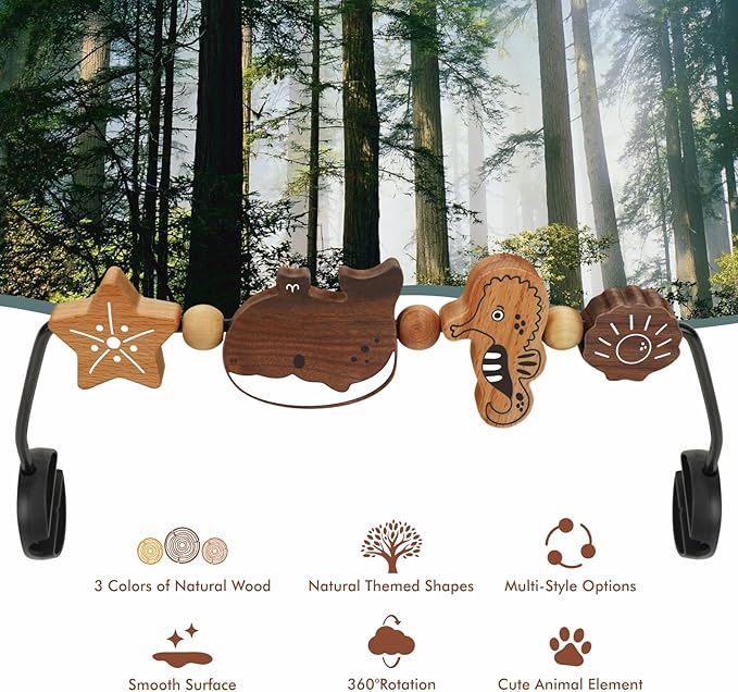 Baby Bjorn Bouncer Toy Bar - Toy Bar for Baby Bouncer Soft & Bliss, Easy to Attach and Remove, 360°Rotating Natural Wooden Toys, Exciting Design for Curious Babies, Sea Animals